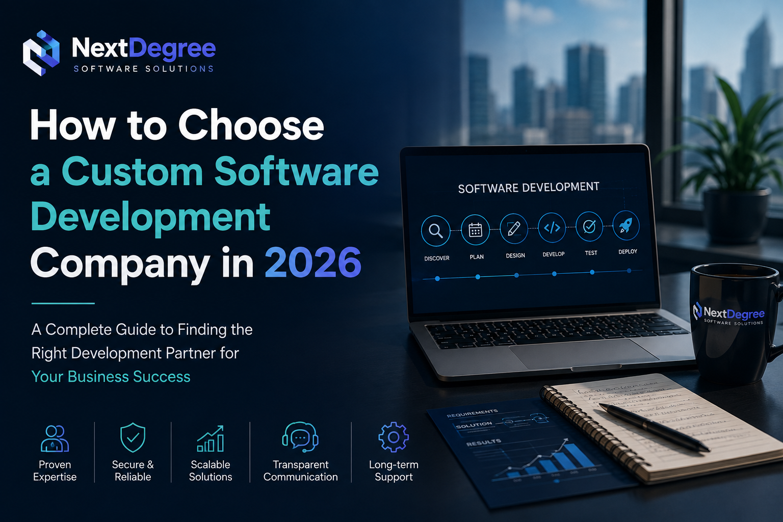 How to choose a custom software development company in 2026 – NextDegree guide to evaluating expertise, security, scalability, communication and support